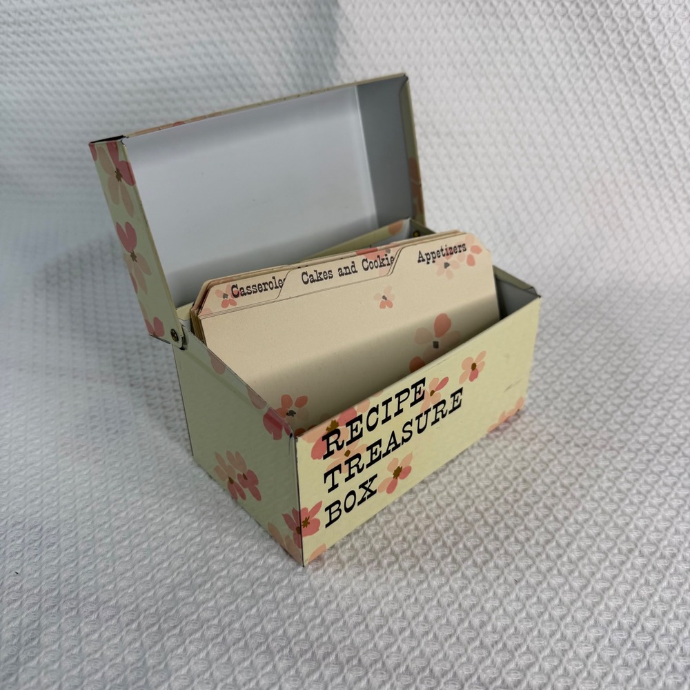 VTG 1960s Ohio Art Ladies Home Journal Recipe Treasure Box Pink Floral Metal Tin